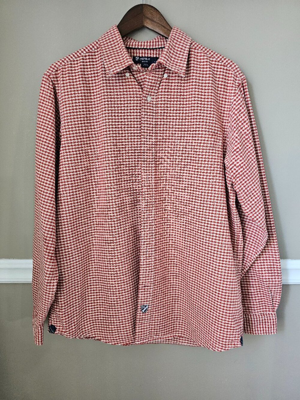 Cremieux Classics Red White Gingham Check Button Front Shirt Mens Large Cotton